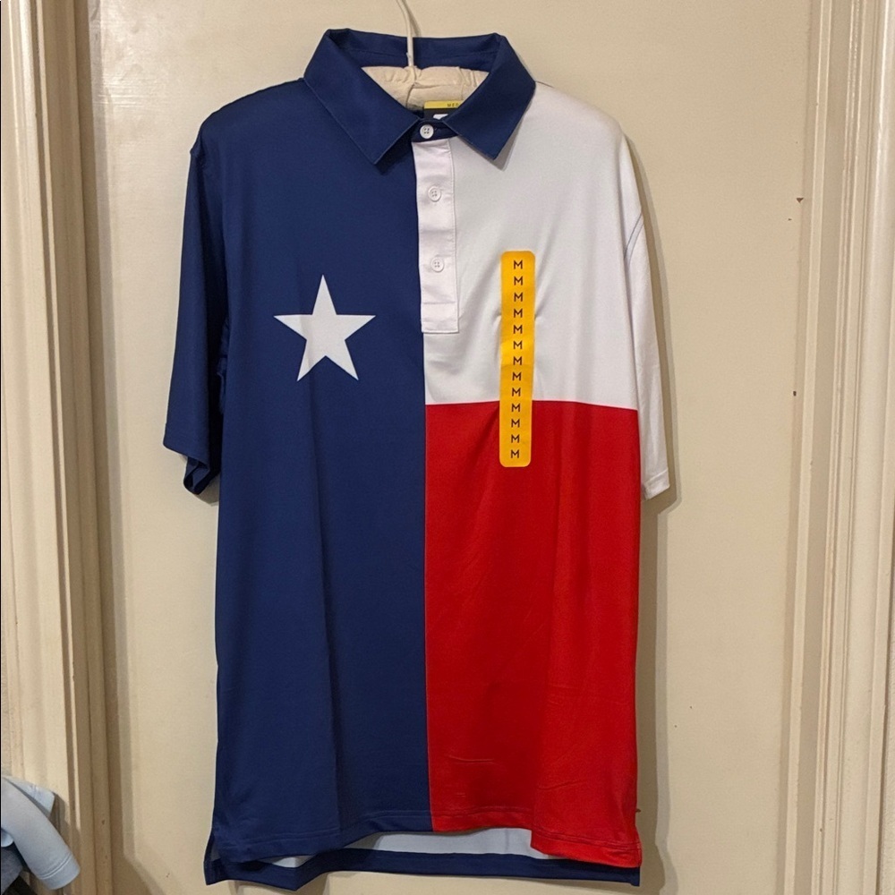 NWT State of Mine Men's Polo - Blue, White, Red  Texas Flag Golf Medium